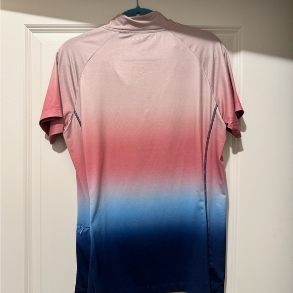 Aubrion Pink and Blue Ombre Short Sleeve Horseback riding top, size large - Picture 4 of 5